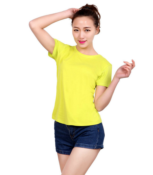 订制黄色广告衫,女式文化衫定制,黄色圆领广告衫,